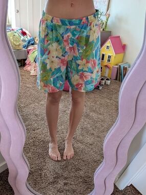 Vintage Multicolor Floral Tie-Dye Elastic Waist Shorts Size 10